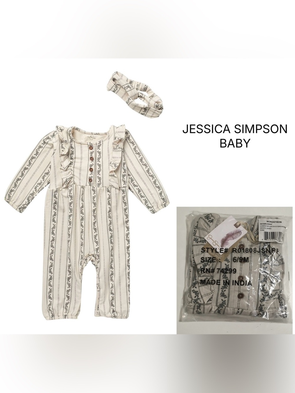 JESSICA SIMPSON BABY - 6/9M - NWT - 2PC FLORAL JUMPSUIT AND HEADBAND